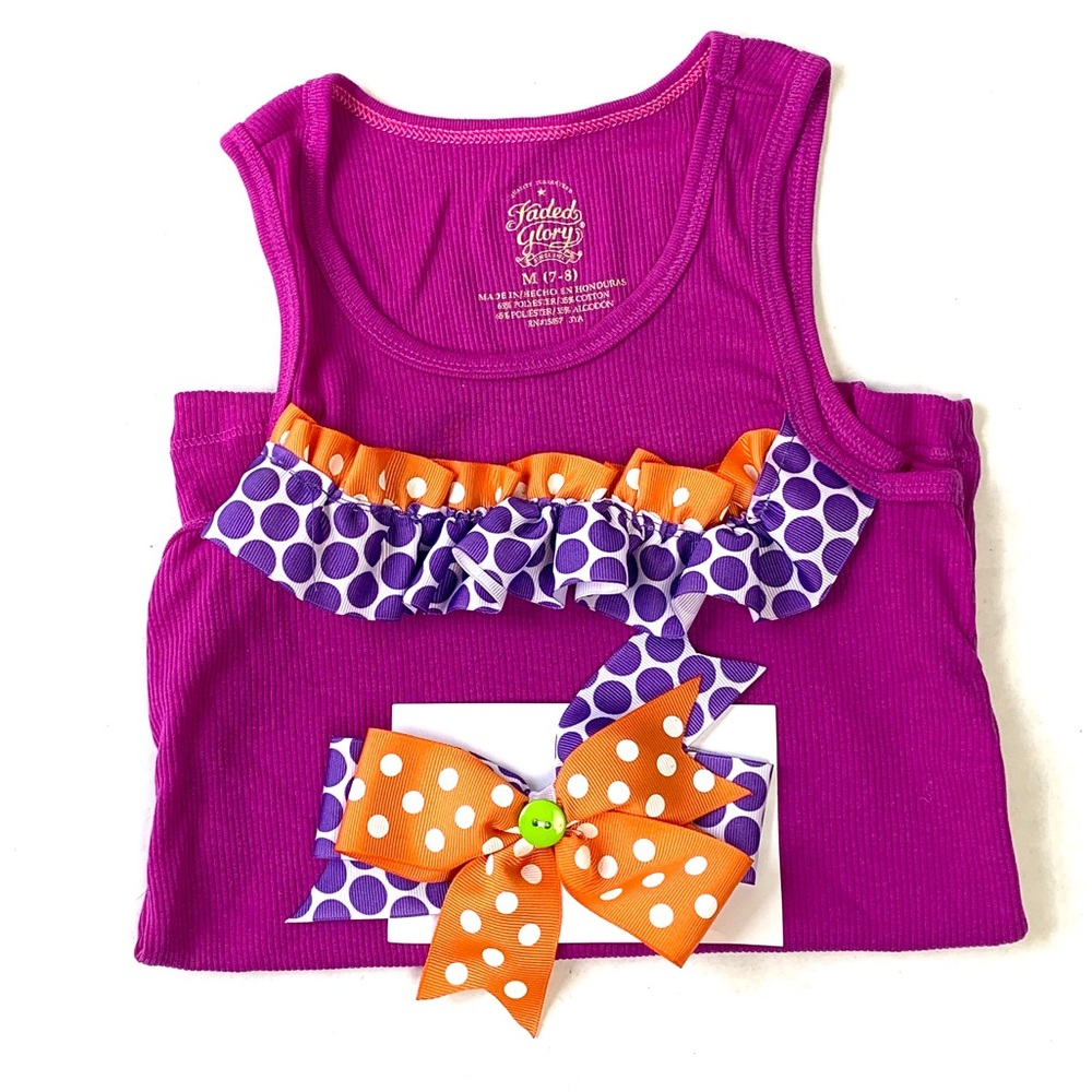 New girls fancy tank top with hair bow. Hand made.